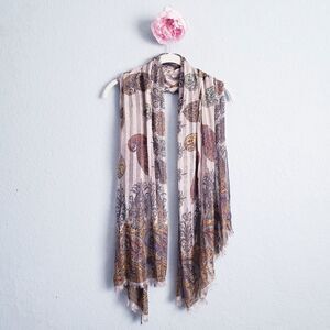 ETRO Paisley Floral Bohemian Print Scroll Sheer Paneled Silk Cashmere Scarf